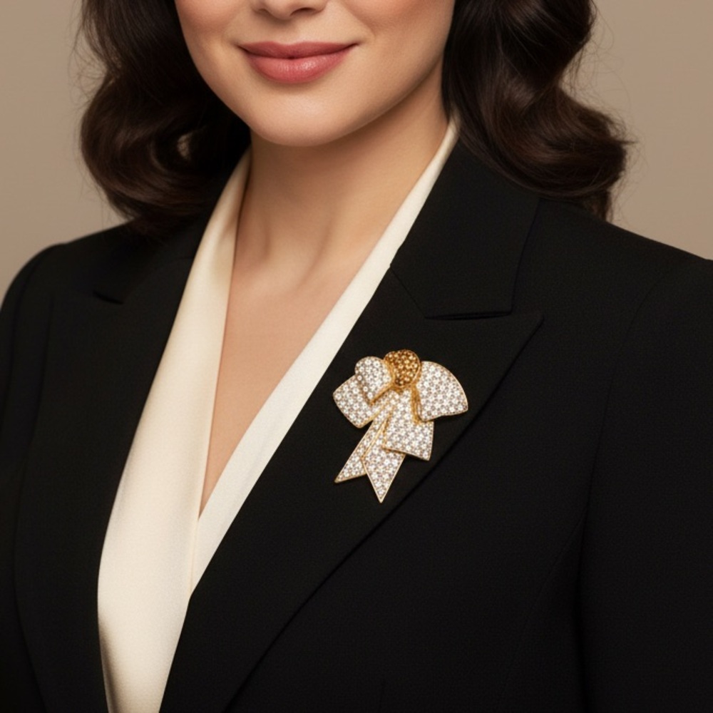 Jackie Orr Crystal Bow Tie Brooch